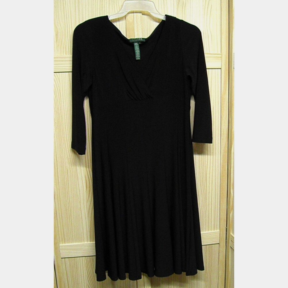 Lauren by Ralph Lauren Women’s Black Sheath Ruched Black Evening Dress Size 12
